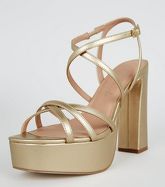 Gold Leather-Look Strappy Platform Heels New Look Vegan