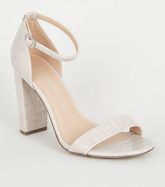 Wide Fit Grey Faux Croc Block Heel Sandals New Look Vegan