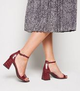 Dark Red Faux Croc Flared Heel Sandals New Look Vegan