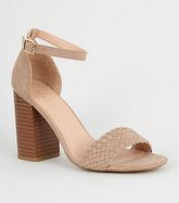 Light Brown Woven Strap Block Heels New Look