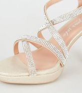 Wide Fit Gold Diamanté Strappy Platform Heels New Look