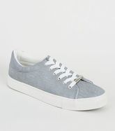 Pale Blue Faux Croc Lace Up Trainers New Look