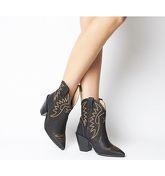 Office A-game- High Cut Embroidered Western BLACK LEATHER