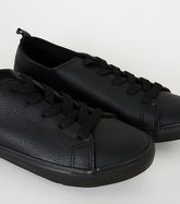 Wide Fit Leather-Look Lace Up Trainers New Look