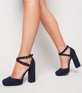 Navy Suedette Round Toe Platform Courts New Look Vegan