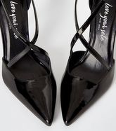 Black Patent Cross Strap Pointed Stiletto Courts New Look Vegan