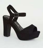 Wide Fit Black Suedette Platform Heeled Sandals New Look Vegan