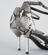 Black Faux Snake Metal Kitten Heels New Look