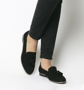 Office Retro Tassel Loafer BLACK SUEDE ROSE GOLD RAND