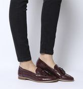 Office Retro Tassel Loafer BURGUNDY SNAKE LEATHER WITH ROSE GOLD RAND