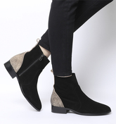 Office Ashleigh Flat Ankle Boots BLACK SUEDE LEOPARD MIX