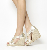 Office Holiday Cross Front Espadrille Wedge GOLD LEATHER