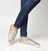 Office Penelope Lace Up Trainer ROSE GOLD GLITTER