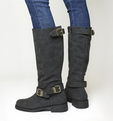 Office Koala- Buckle Biker Boot BLACK FUR LINED