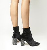 Office Alter Ego- High Cut Boot BLACK VELVET EMBELLISHED HEEL