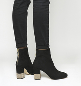 Office Alaska Block Heel Ankle Boot BLACK WITH GOLD DIAMANTE HEEL