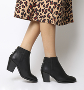 Office Amalfi- Mid Heel Back Zip Western Boot BLACK LEATHER BLACK HEEL