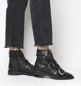 Office Armory-flat Buckle Lace Up Boot BLACK LEATHER SILVER HARDWARE