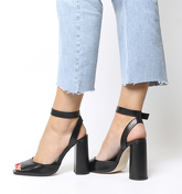 Office Heartly Square Block Heel Ankle Strap BLACK LEATHER