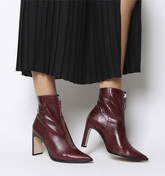 Office Avenge- Pointed Front Zip Heeled Boot BURGUNDY LEATHER SILVER ZIP