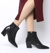 Office Aubergine- Curved Heel Ankle Boot BLACK SNAKE LEATHER