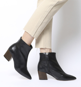 Office Aubergine- Curved Heel Ankle Boot BLACK LEATHER WOOD EFFECT HEEL