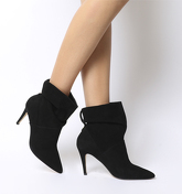 Office Aura- Dressy Ruched Mid Heel Ankle Boot BLACK SUEDE