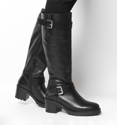 Office Kadi- Casual Mid Buckle Knee Boot BLACK LEATHER