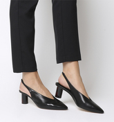 Office Mischief- Pointed Sling Back BLACK LEATHER TORTOISE HEEL