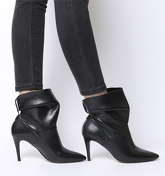 Office Aura- Dressy Ruched Mid Heel Ankle Boot BLACK LEATHER