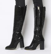 Office Kirby- Smart Block Heel Knee Boot BLACK LEATHER