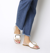 Office Senorita- Mule Sandal WHITE LEATHER GOLD BUCKLE