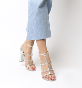 Office Huddle Studed Block Heel Sandal SILVER METALLIC GOLD STUDS