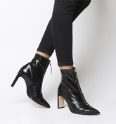 Office Avenge- Pointed Front Zip Heeled Boot BLACK LEATHER GOLD ZIP