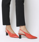 Office Mischief- Pointed Sling Back RED LEATHER BLACK SPRAY HEEL