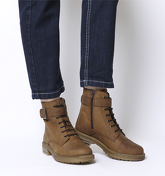 Office Alpaca- Stud Detail Lace Up Biker BROWN LEATHER