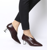 Office Miracle Cylindrical Heel Shoeboot BURGUNDY CROC LEATHER SILVER HEEL