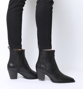 Office Ayla Western Block Heel Boots BLACK LEATHER
