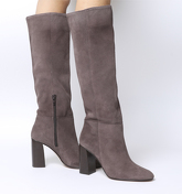 Office Koko- Pull On Block Heel GREY SUEDE SHINY CHOC HEEL