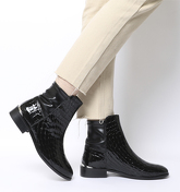 Office Ashby- Stretch Panel Flat Boot BLACK CROC LEATHER