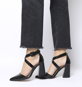 Office Hail- Cross Strap Flared Block Heel BLACK SNAKE