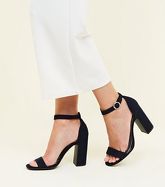 Navy Suedette Stripe Lined Block Heels New Look