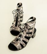 Stone Faux Snake Lace Up Ghillie Heel Sandals New Look