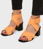 Orange Premium Neon Leather Cross Strap Sandals New Look