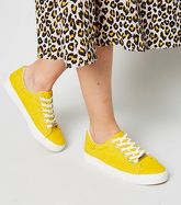 Yellow Faux Nubuck Lace Up Trainers New Look