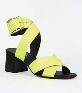 Yellow Premium Neon Leather Cross Strap Sandals New Look