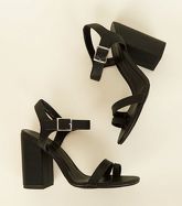 Black Leather-Look Toe Strap Heeled Sandals New Look