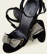Black Suedette Gem Bow Heeled Sandals New Look