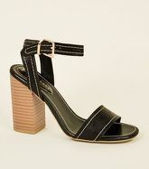 Black Contrast Stitch Block Heel Sandals New Look