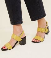 Yellow Premium Leather 2 Part Block Heels New Look